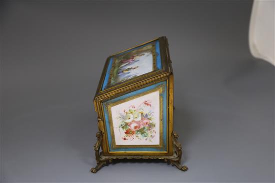 A Sevres style ormolu mounted stationery casket, late 19th century, W. 29.5cm